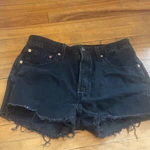 Levi's Dark Jean Shorts with Distressed Hem